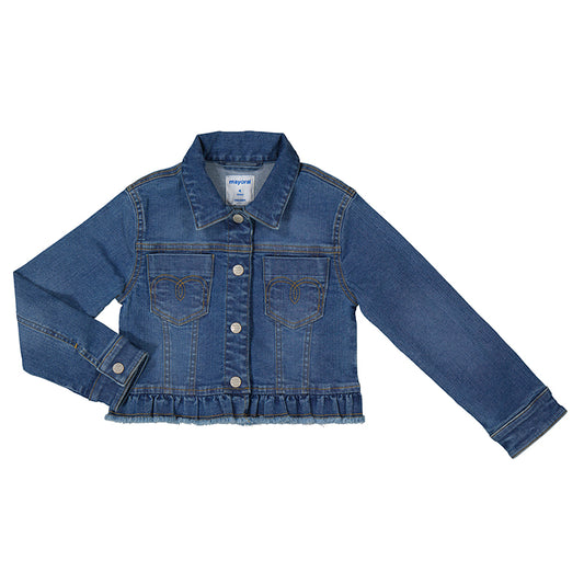 Denim Jacket with Ruffle Hem