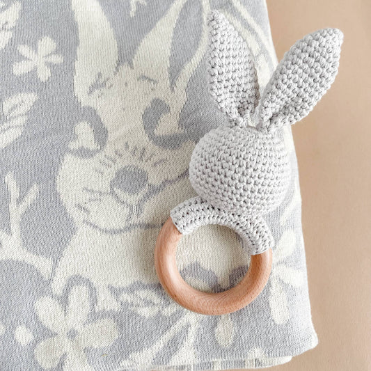 Grey Bunny | Cotton Crochet Rattle Teether