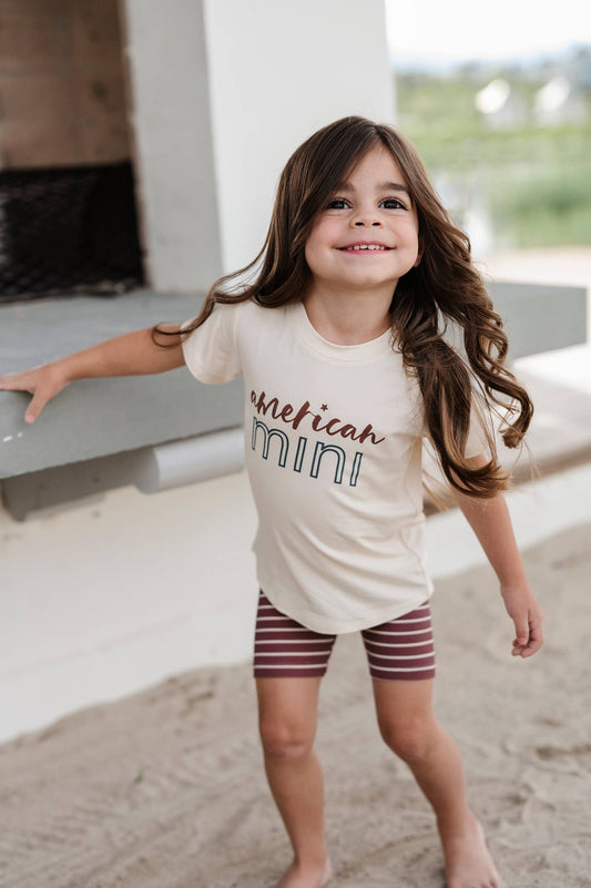 Americana Biker Shorts in Burgundy Stripe