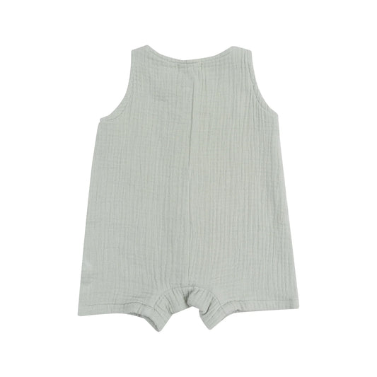 Solid Muslin Desert Green Sleeveless Shortie Romper Back