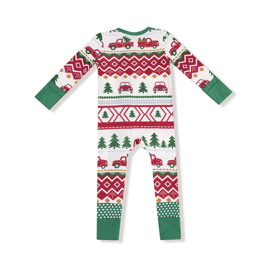 Red Truck Fair Isle - 2 Way Zipper Romper