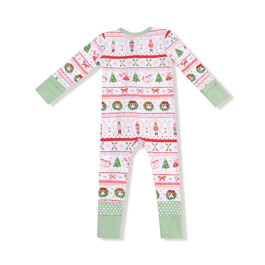 Sugar Plum Fairy + Nutcracker Fair Isle Pink 2 Way Zipper Romper