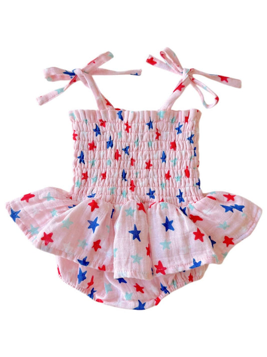 Splendid Stars Pink / Muslin Smocked Bubble w/ Skirt