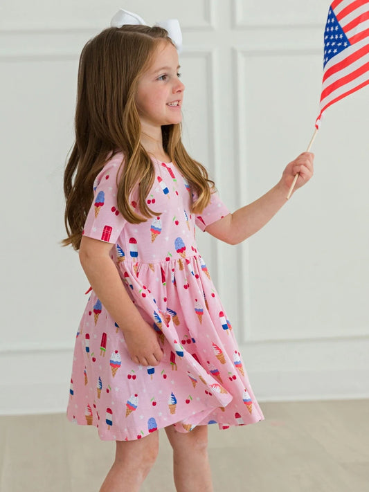 Girls Sweet Freedom Short Sleeve Knit Twirl Dress