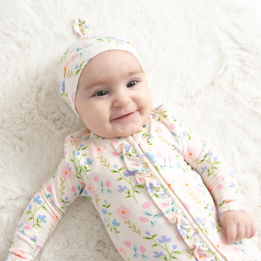 2 Way Ruffle Zipper Footie, Simple Pretty Floral