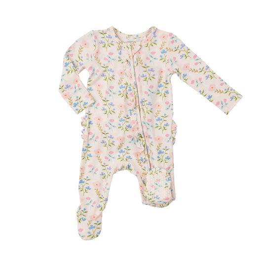 2 Way Ruffle Zipper Footie, Simple Pretty Floral