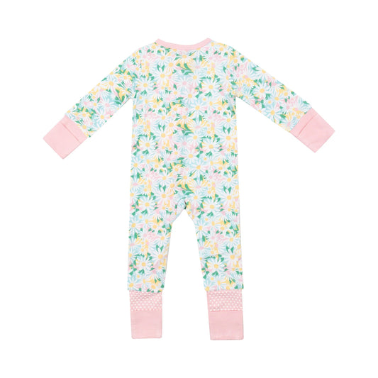 2 Way Zipper Romper, Color Fill Daisies