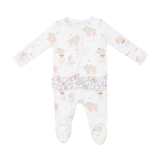 2 Way Ruffle Zipper Footie, Elephant + Bunny Ballerinas