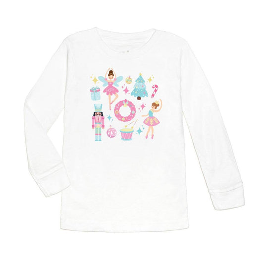 Nutcracker Doodle Christmas Long Sleeve Shirt - White