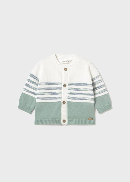 Newborn 3-Piece Mint Knit Set with Striped Cardigan.
