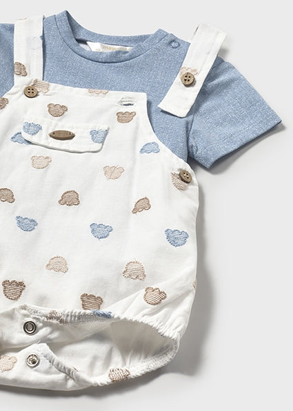 Newborn Embroidered Cloud Dungaree Set with T-Shirt