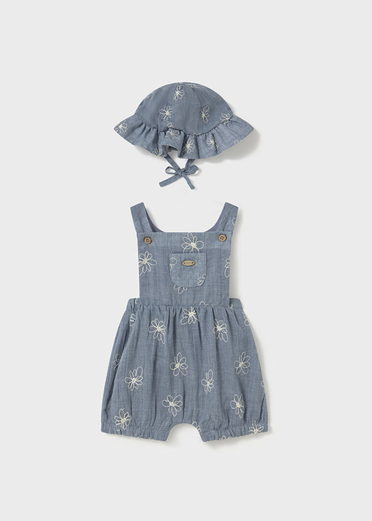 Floral Dungaree Set with Hat