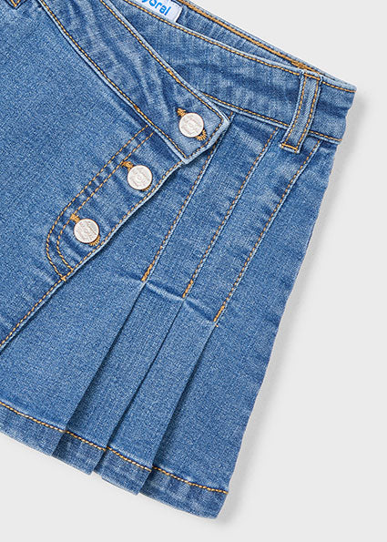 Denim Skirt with Pleat Detail
