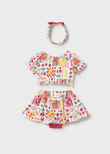 Summer Fruit Skirt Set with Headband