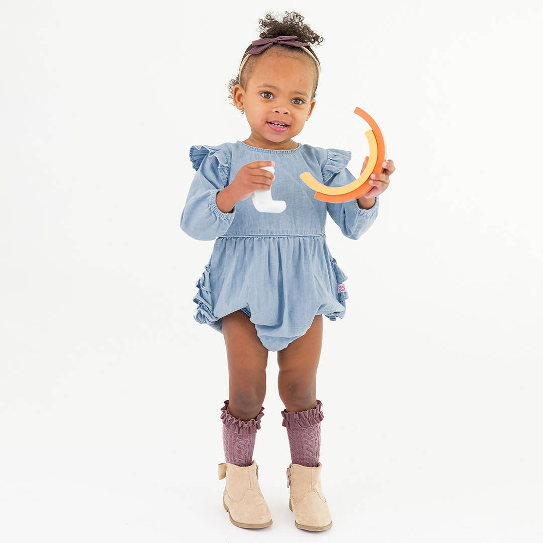 Bubble Romper Newborn Romper Girl Baby Girls Light Wash Denim Long