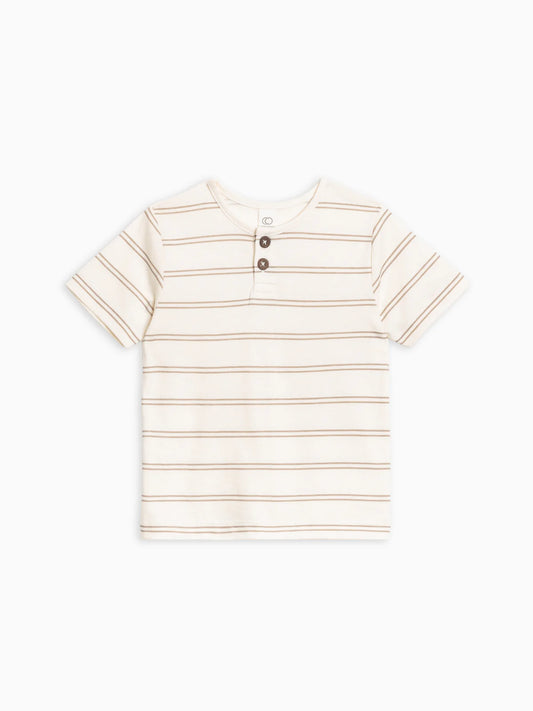 100% Organic Cotton Reef Short Sleeve Henley in Dover Stripe / Dove