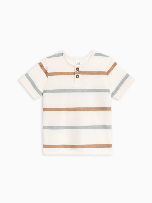 Reef Short Sleeve Henley - Rye Stripe / Mist + Truffle