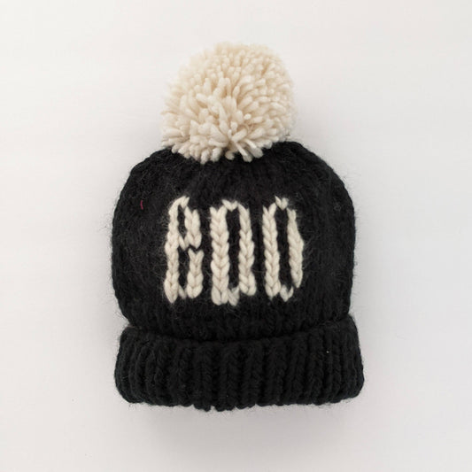 BOO Black Hand Knit Halloween Beanie