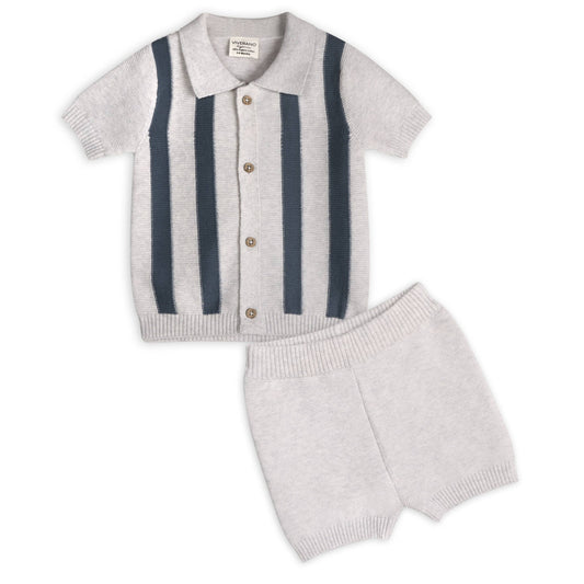 Tennis Collar & Stripe Knit Top + Shorts Set