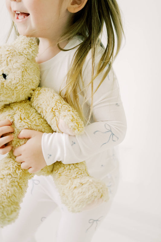 Bamboo Ribbed Two Piece Set in Blue Bows