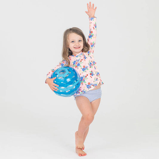 Coastal Breeze Floral Ruffled Long Sleeve 2-piece Rash Guard