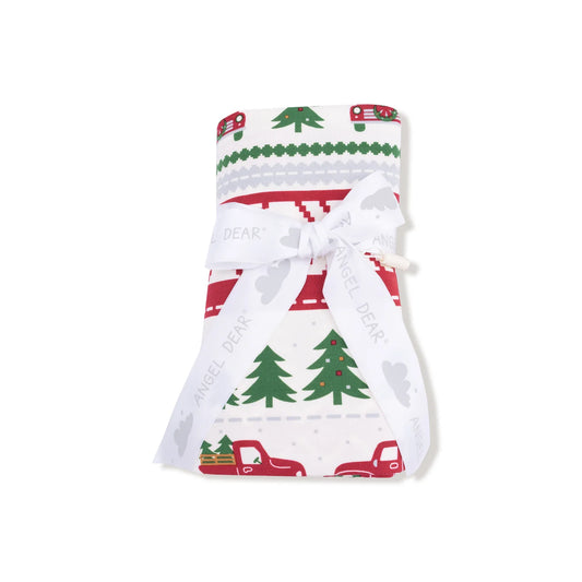 Red Truck Fair Isle Swaddle Blanket
