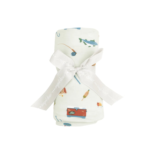 Bamboo Swaddle Blanket - Fishing Things Green