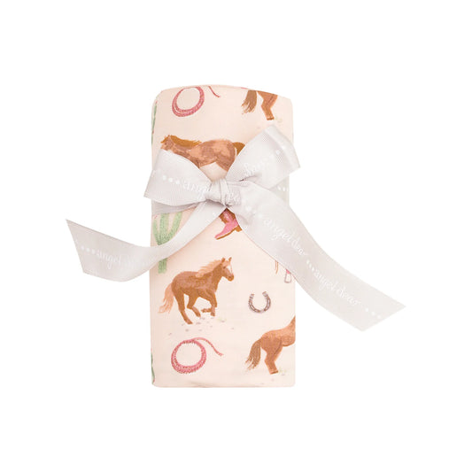 Western Horses Pink Swaddle Blanket