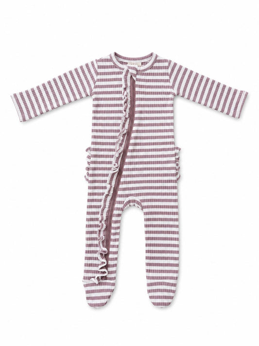 Violet Stripe / Ribbed Frill 2-Way Zip Footie - view 2