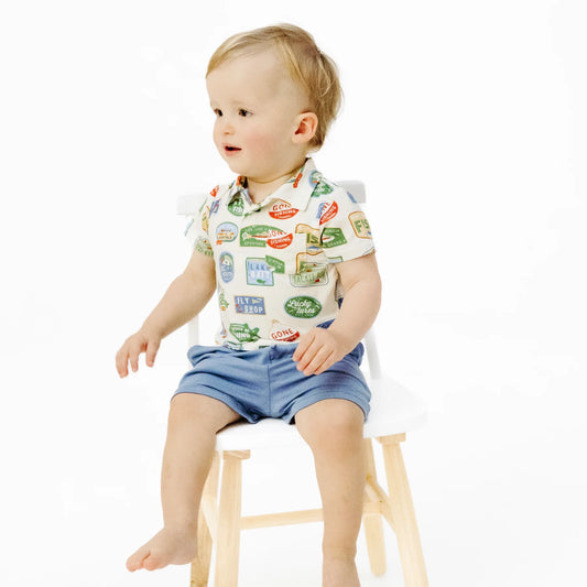 Little boy wearing Polo Shirt & Short Set - Bait Shop Signage