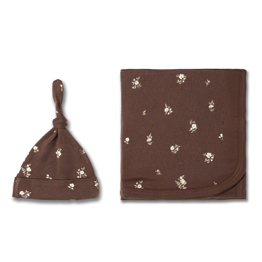 Organic Swaddle Blanket & Hat Set - Birch