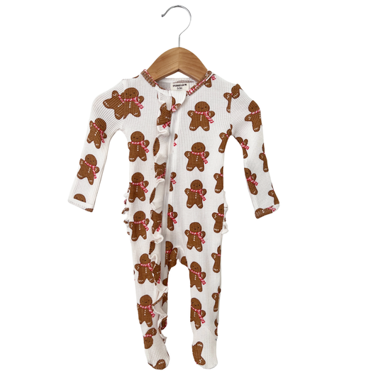 Organic Waffle Ruffle Zip Footie, Gingerbread Man