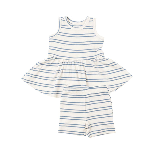 Anchor Rib Stripe - Rib Peplum Tank Top & Bike Short