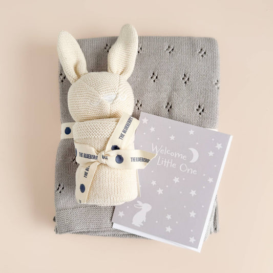 "Welcome Little One" Greeting Card Bunny Moon Stars
