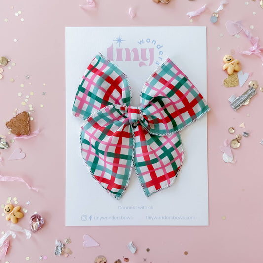 Pink and Mint Plaid hair bow