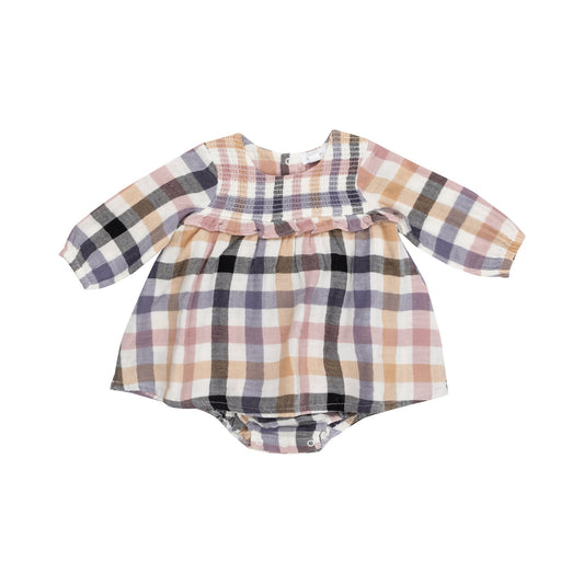 Harvest Plaid -  Smocked Ruffle Bubble with Skirt