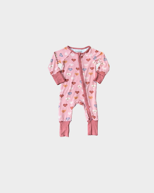 Valentines Hearts Bamboo Girl's Footless Romper