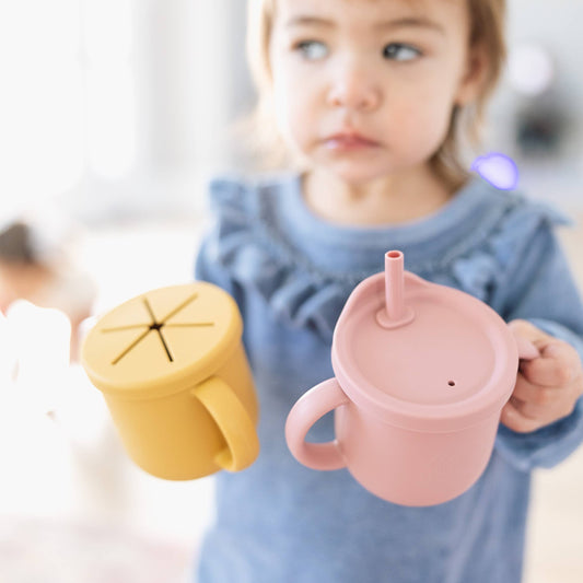 All-in-One Silicone Spill Proof Sippy Snack Cup, Blush Pink