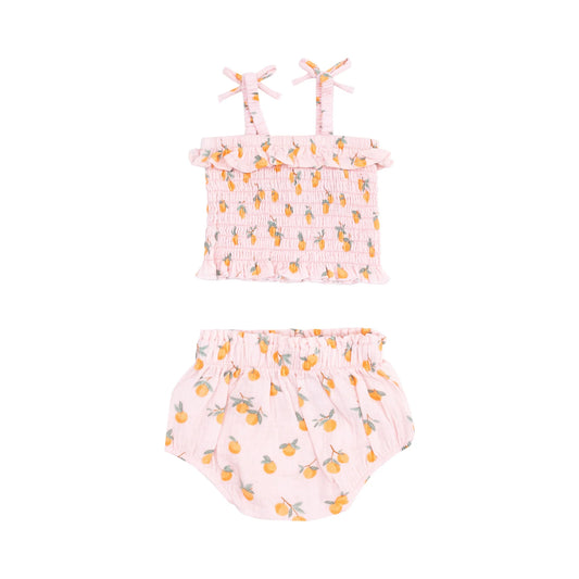 Smocked Ruffle Top & Bloomer - Sweet Clementines
