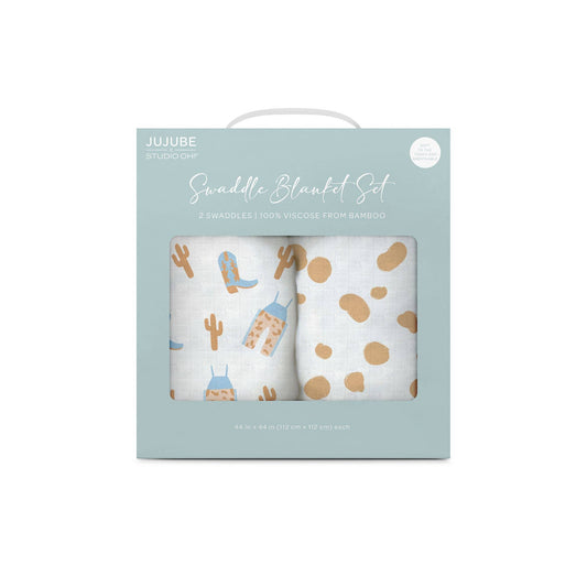 Howdy Partner Blue Swaddle Blanket Set