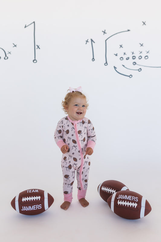 Blush Football Zipper Romper