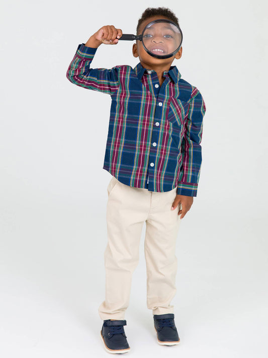 Boys Plaid Long Sleeve Button Down Shirt