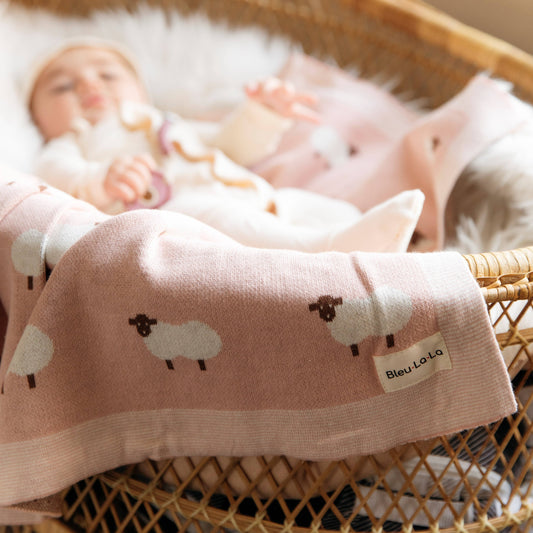100% Luxury Cotton Swaddle Receiving Baby Blanket - Sheep