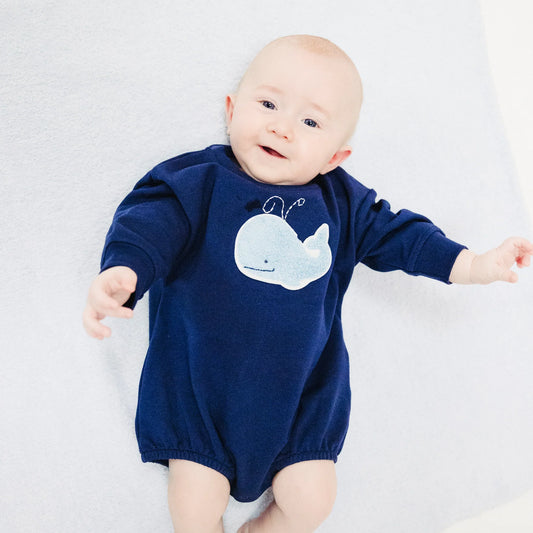 French Terry Sweatshirt Bubble With Chenille Patch - Bubbly Whale Blue
