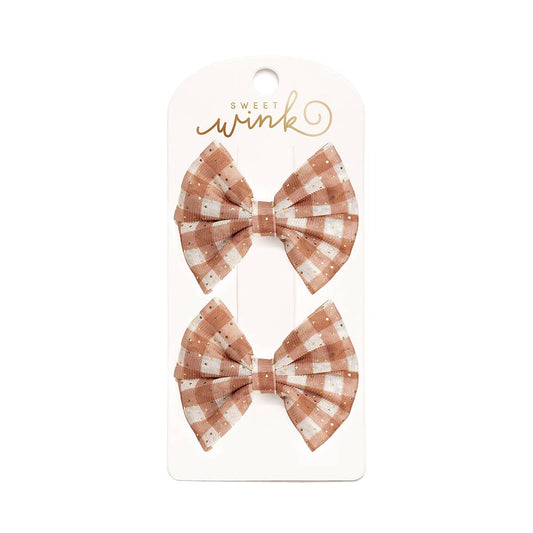 Gingham Printed Tulle Bow Clip Set
