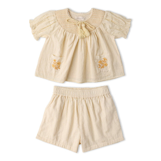 Organic Smocked Top & Shorts Set - Butter Yellow