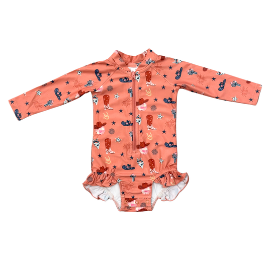 American Cowgirl Ruffle Rash Guard Swimsuit
