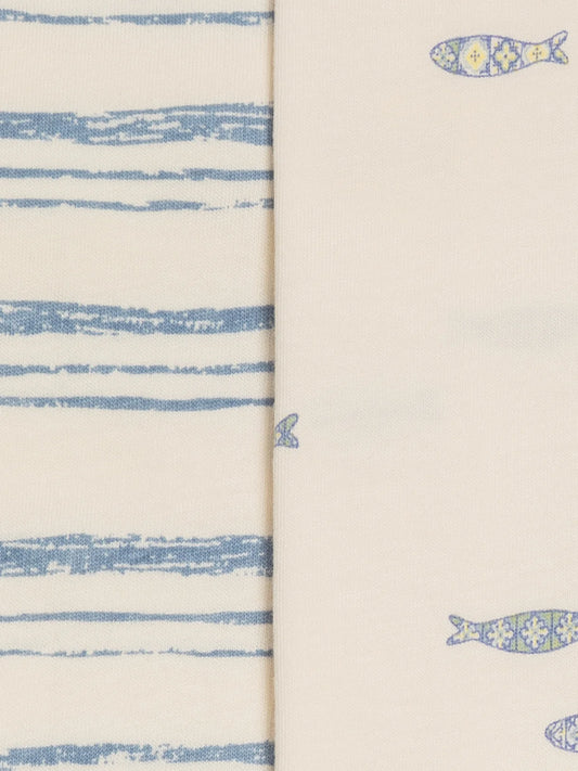 Wave Stripe + Fish | Organic Muslin 2-Pack Burp Cloth Set