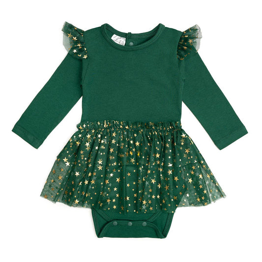 Emerald Shimmer Long Sleeve Tutu Bodysuit