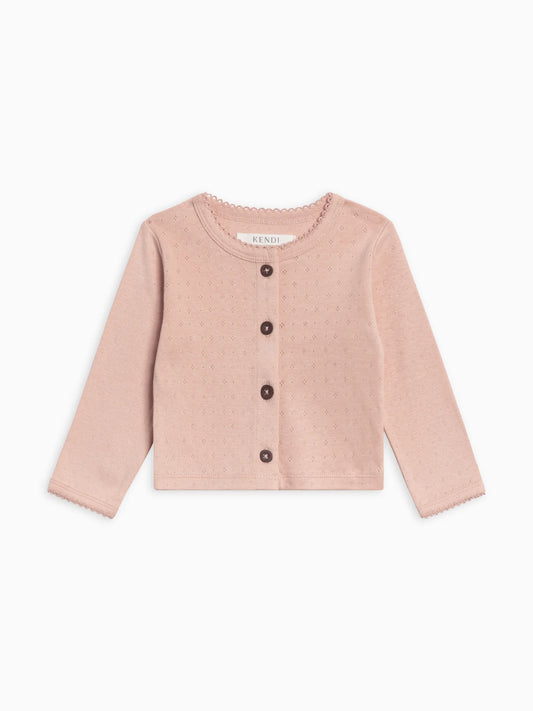 Organic Clara Pointelle Button-Down Cardigan in Ballet Pink